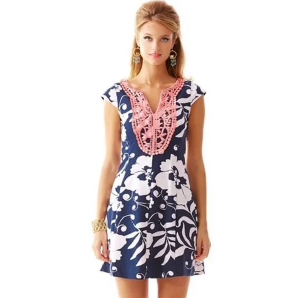 Lilly Pulitzer Briella Printed Fit and Flare A Line Floral Palm Beach Dress - Picture 2 of 7